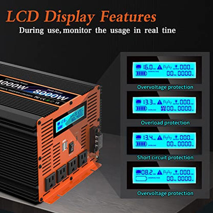 4000 Watt Pure Sine Wave Power Inverter 12V DC to 110V 120V Converter for Family RV Off Grid Solar System Car with Type (12V-4000W)
