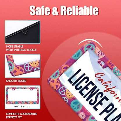 Groovy Hippie Peace Sign Stainless Steel License Plate Frame for US Cars (Groovy Hippie Peace Sign)