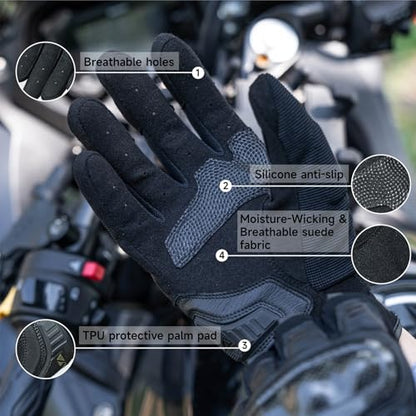 High Protection Motorcycle Gloves for Men (Medium / Black)