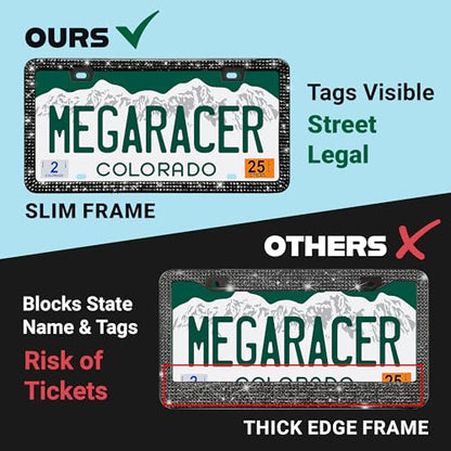 Elegant Black Bling License Plate Frames for Women (Black / 2 Piece)