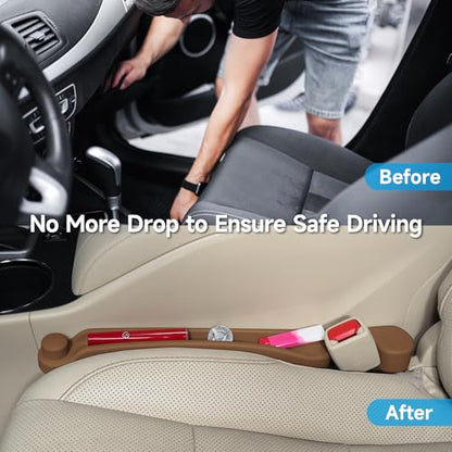 Car Seat Gap Filler Organizer 2Pack Soft Foam 3IN1 Multifunctional (Mocha Brown / Narrow)