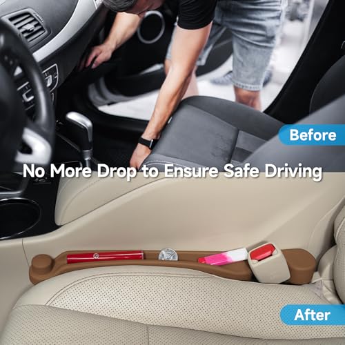 Car Seat Gap Filler Organizer 2Pack Soft Foam 3IN1 Multifunctional (Mocha Brown / Narrow)