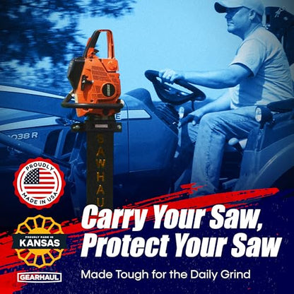 GearHaul SawHaul Fixed Universal Tractor Chainsaw Carrier (Fixed - Tractors / 36 Inch Scabbard / Orange)
