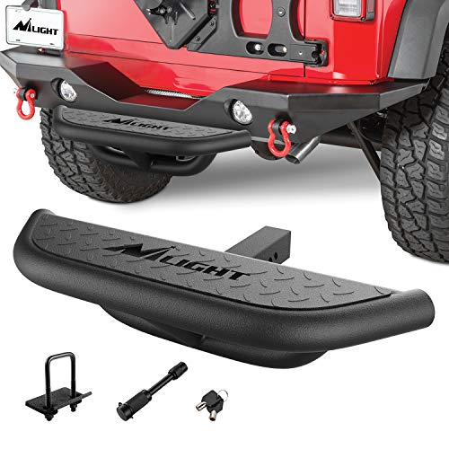 Hitch Step with 2" Hitch Receiver Rear Bumper Guard Protector Compatible with Car Truck Vehicles Upgraded Textured Black Hitch Step Bar with Hitch Lock & U (Heavy Duty Hitch Step)