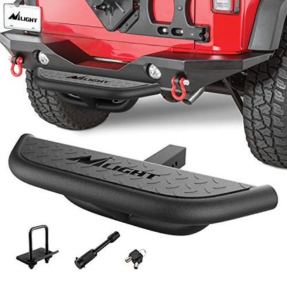 Hitch Step with 2" Hitch Receiver Rear Bumper Guard Protector Compatible with Car Truck Vehicles Upgraded Textured Black Hitch Step Bar with Hitch Lock & U (Heavy Duty Hitch Step)