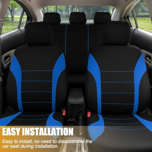 Polyester Full Car Seat Cover Set with Sponge Padding (Blue/Black)