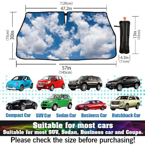 Blue Sky Clouds Car Windshield Sunshade Umbrella Car Foldable Umbrella Sunshade for Front Window UV Reflector Auto Windshield Umbrella Sun Shades Cover for Most Vehicles 57'' X 30'' (57'' X 30'' / style-AB5)