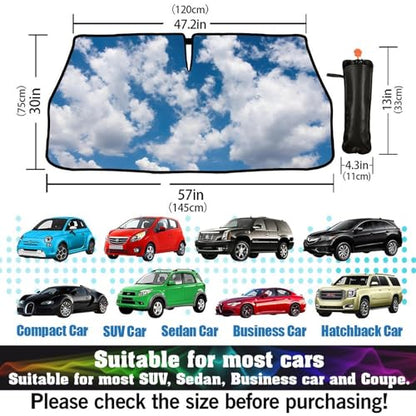Blue Sky Clouds Car Windshield Sunshade Umbrella Car Foldable Umbrella Sunshade for Front Window UV Reflector Auto Windshield Umbrella Sun Shades Cover for Most Vehicles 57'' X 30'' (57'' X 30'' / style-AB5)