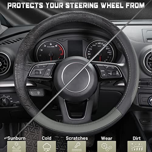 Car Steering Wheel Cover for Prius Civic Model 3 (Small size[14''-14 1/4''] / Black and Gray)