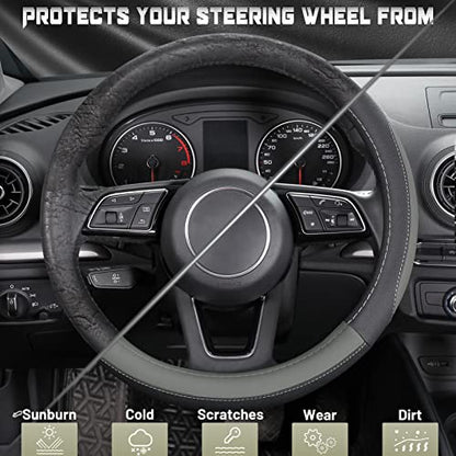 Car Steering Wheel Cover for Prius Civic Model 3 (Small size[14''-14 1/4''] / Black and Gray)