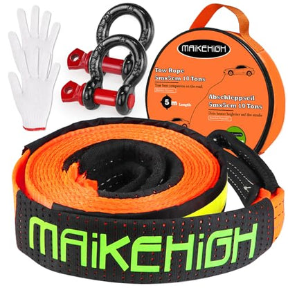 Tow Strap Heavy Duty with Hooks (‎Orange Strap with Shackles / 2"×16ft)