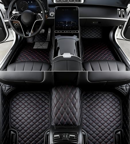 Custom All Weather Protection Leather Car Floor Mats for Cars Sedan SUV Sports Car Waterproof Floor Mat (Black Red)