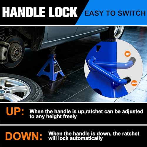 3 Ton Jack Stands Heavy Duty 6 (3 Ton Double Pin Locking with Rubber Pads / Blue)