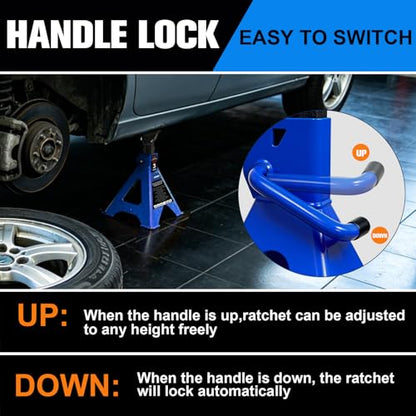 3 Ton Jack Stands Heavy Duty 6 (3 Ton Double Pin Locking with Rubber Pads / Blue)