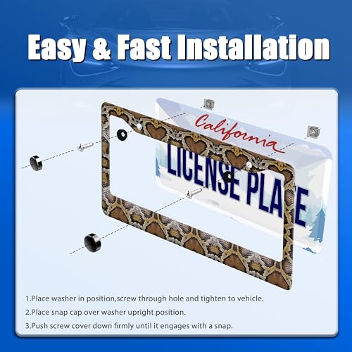 Snake Printed License Plate Frame Animal Skin Texture License Plate Stainless Steel Funny License Plate Holder Colorful Car Accessory with Screws Car Decoration 12.3" x 6.3" Men Women (Cool Snake Animal Printed)