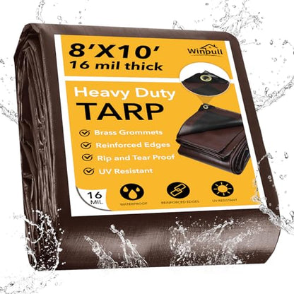 Tarp 8x10FT 16 Mil Heavy Duty Waterproof Tarp (Brown/Black-16mil / 8'x10')