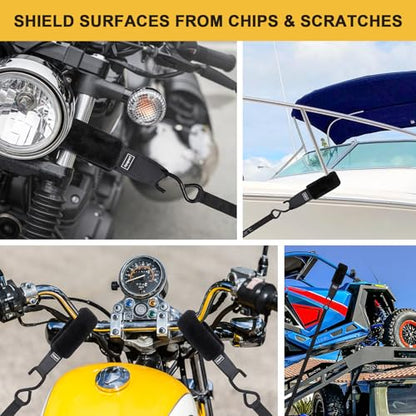 Soft Loop Tie Down Straps for Protecting Motorcycle (Black / 1"x15"-4pcs)