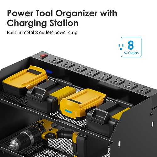 Modular Power Tool Organizer Wall Mount Charging Station (Black / 10FT Cord)
