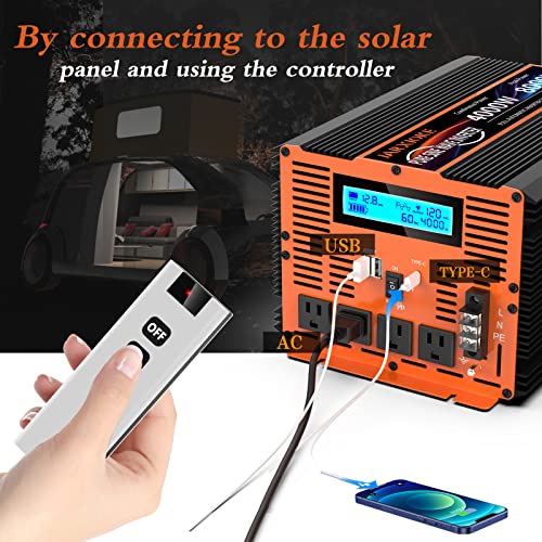 4000 Watt Pure Sine Wave Power Inverter 12V DC to 110V 120V Converter for Family RV Off Grid Solar System Car with Type (12V-4000W)
