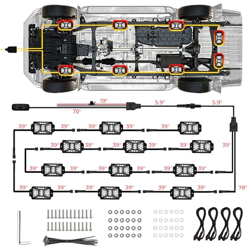 12 Pods Pure White LED Rock Lights Kit with Switch Wiring Harness (12 pods)