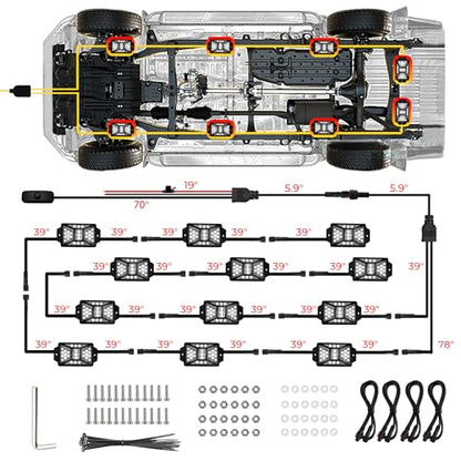 12 Pods Pure White LED Rock Lights Kit with Switch Wiring Harness (12 pods)