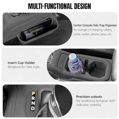 Silicone Center Console Gear Shift Panel Trim Cover for Jeep Wrangler JL (Black)
