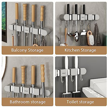 2Pcs Broom Holder Wall Mount (Grey)
