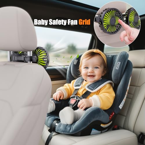 Dual Head USB Car Cooling Fans for Backseat Kids 3 Adjustable Speeds (Black+Silver)