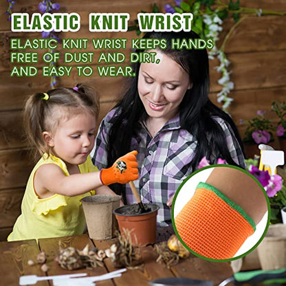 3 Pairs Kids Gardening Gloves (Green & Yellow & Orange (Pack of 3) / Medium (Age 4-5))