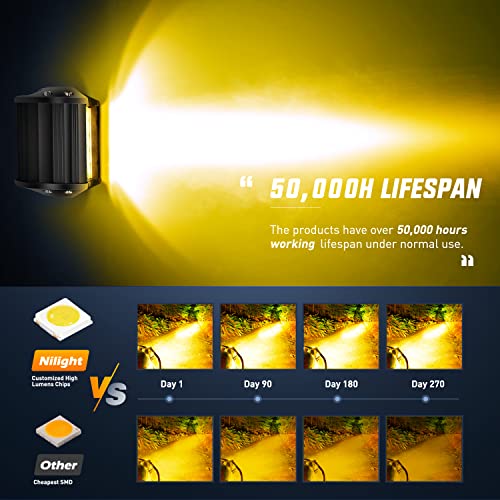 2PC 4Inch Amber Led Pods Triple Row 60W Flood Spot Combo Driving Fog Lights with 16AWG Wiring Harness (Amber 2PCS with Wiring Harness / Led Pods)