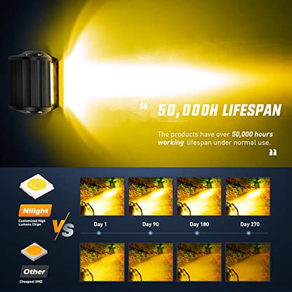 2PC 4Inch Amber Led Pods Triple Row 60W Flood Spot Combo Driving Fog Lights with 16AWG Wiring Harness (Amber 2PCS with Wiring Harness / Led Pods)