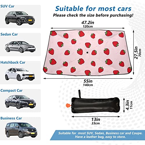 Cute Strawberry Pink Windshield Sun Shade Umbrella Foldable Car Front Window Sunshade Blocks UV Rays Heat Keep Vehicle Cool (multi 3)