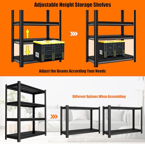 40in Wide Garage Shelving Heavy Duty (40"W×16"D×72"H / Black)