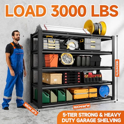 5 Tier 60" W x 20" D x 72" H Garage Shelving 30000LBS Heavy Duty Adjustable Storage Shelves Basement Industrial Shelving Units