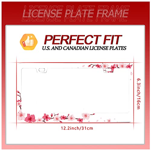 Beautiful Cherry Blossom Stainless Steel License Plate Frame US Standard (Beautiful Cherry Blossom)