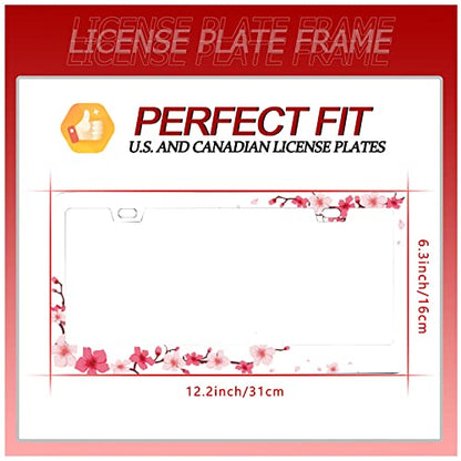 Beautiful Cherry Blossom Stainless Steel License Plate Frame US Standard (Beautiful Cherry Blossom)