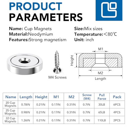 Magnets Heavy Duty Neodymium Strong Magnet Imanes Fuertes 12 Pack (Silver / 110lb-Mix-12p)