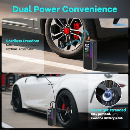 Tire Inflator Portable Air Compressor (Black / 6000mAh)