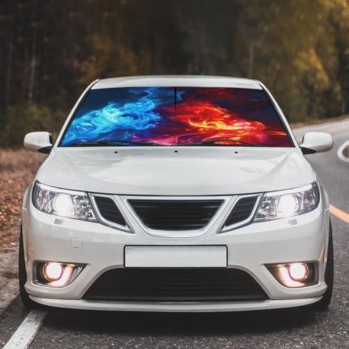 Red Fire Blue Ice Car Windshield Sun Shade Umbrella Sunshade (57X31 Inch / Color-FI1)