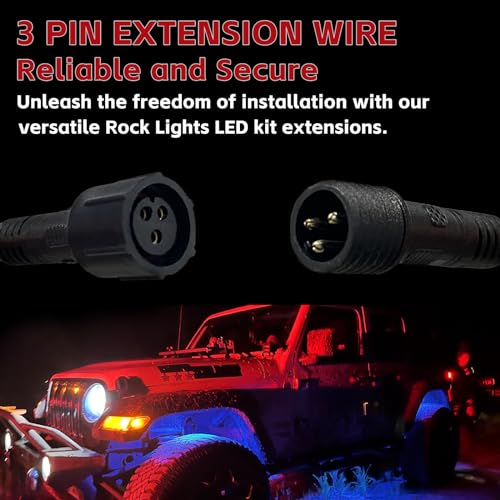 4 PCS 4FT 3 Pin RGB Rock Light Extension Wire for Trucks (4pcs 4ft extensions)