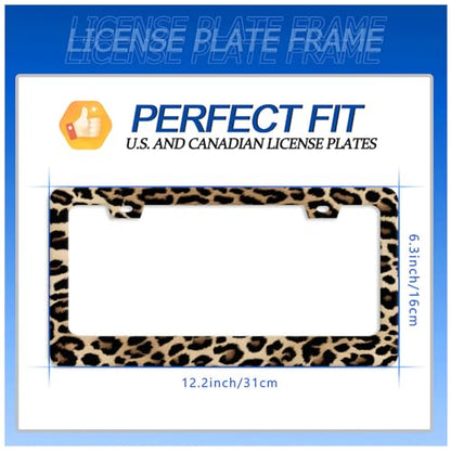 Leopard License Plate Frame Stainless Steel Car Accessories 12.3" x 6.3" (Vintage Brown Leopard Print)