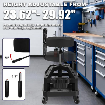 Rolling Shop Stool with Wheels (Black)
