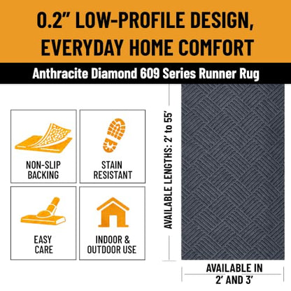 2x34 Commercial Floor Mat Heavy Duty High Traffic Utility Carpet (Anthracite Diamond / 2' x 34' (Runner))