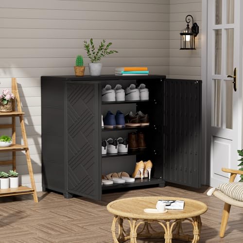 Indoor Outdoor Storage Cabinet Waterproof (Cabinet, Black)