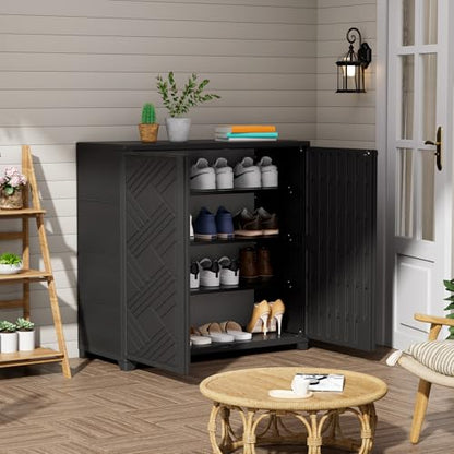 Indoor Outdoor Storage Cabinet Waterproof (Cabinet, Black)