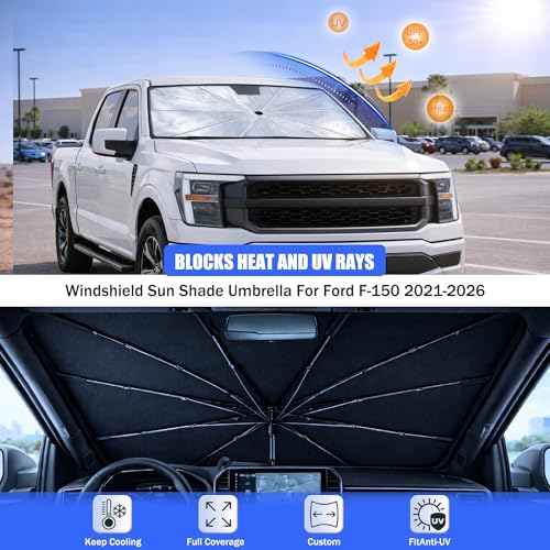 Car Windshield Sun Shade Umbrella for Ford F150 2021 (For Ford F150 2021-2026)