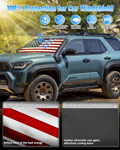 American Flag Car Windshield Sun Shade Compatible with Toyota 4Runner 2010 (Toyota 4Runner 2010-2024 - USA Flag)