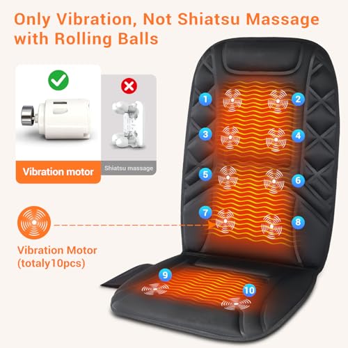 10 Vibrating Massage Nodes Back Massager Chair Pad for Pain Relief (Black-10vibration Motor)