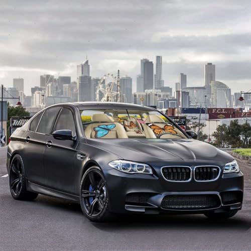 Butterfly Car Windshield Sunshade Umbrella Butterfly Sun Shade Umbrella for Car Foldable Windshield Umbrella Block UV Rays Heat Keep Vehicle Cool for Cars SUV 57"x30" (Colorful)