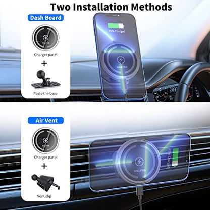 for MagSafe Car Mount Charger iPhone Wireless Car Charger (Silver)